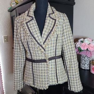 TRUE MEANING VINTAGE TWEED FRINGE JACKET BLAZER SZ LG